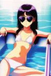 loli, flat chest, pool, bikini, sunglasses, water reflection, {{1980s (style)}}, in water s-2256830541.png