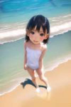 loli, flat chest, child, {{realistic}}, beach, water reflection, from above s-1197657856.png