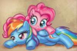 19159safeartist-colon-kp-dash-shadowsquirrelpinkie+pierainbow+dashearth+ponypegasusponycutefemalemarepony+pillowpronesmiling.jpg